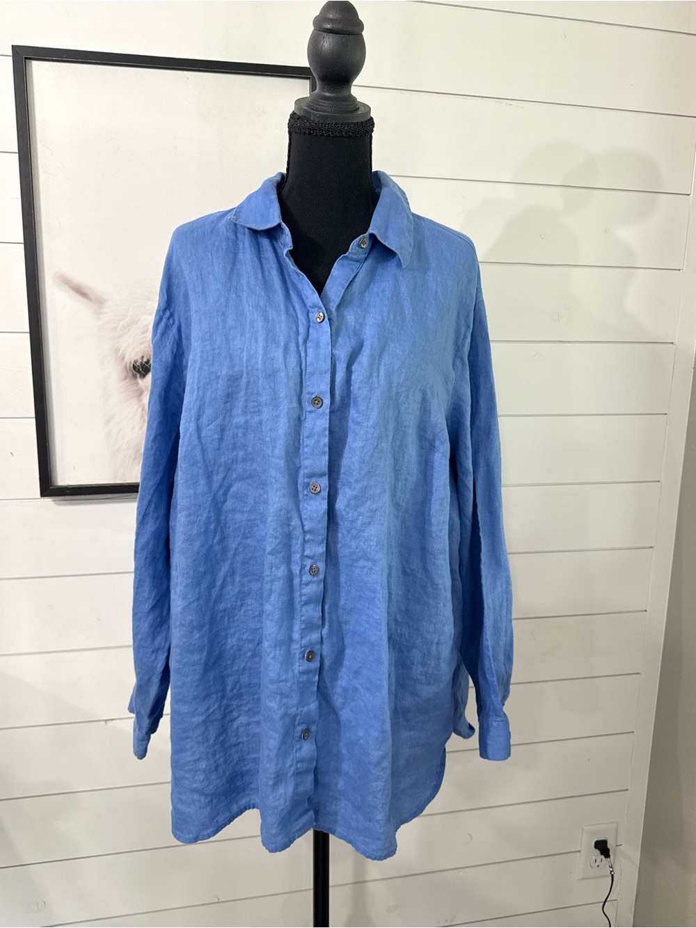 J Jill Love Linen Essential Shirt Womens 2X Blue Long Sleeve Button Down Top